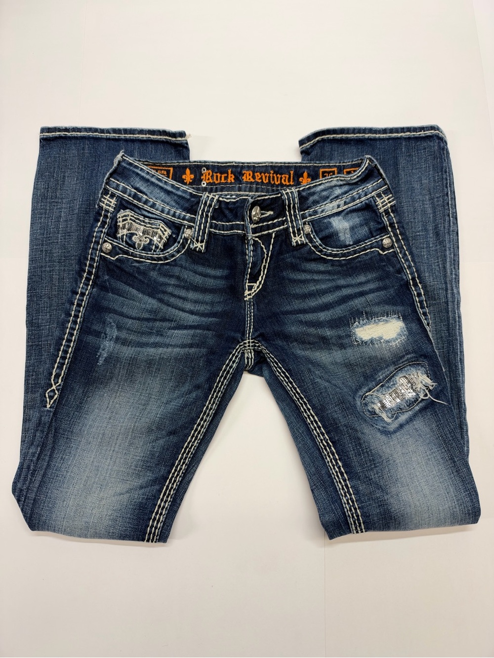 Rock Revival Women's Distressed Bootcut Jeans - Dark Blue Wash
